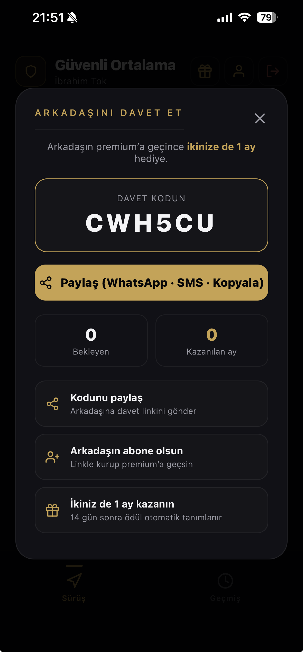 GüvenliOrtalama davet ekranı