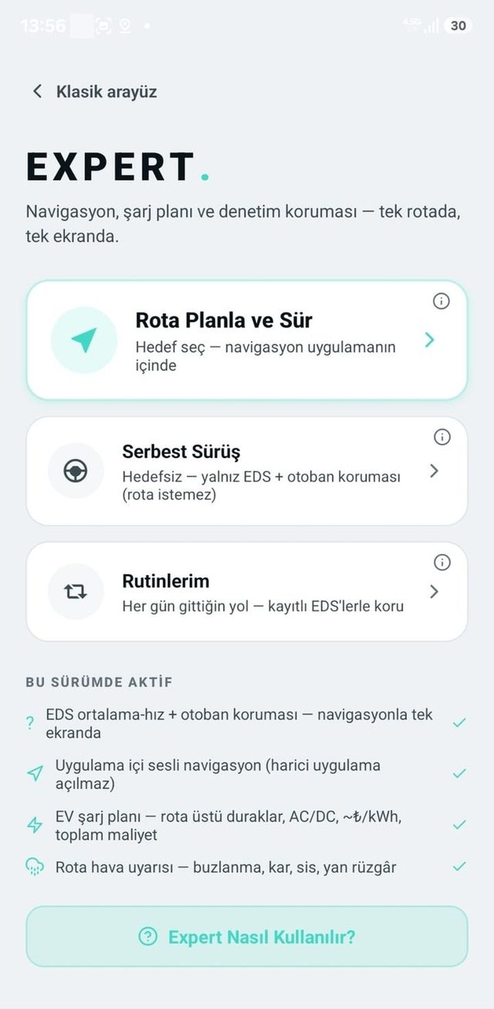 Expert Mod — Rota Planla ve Sür, Serbest Sürüş, Rutinlerim
