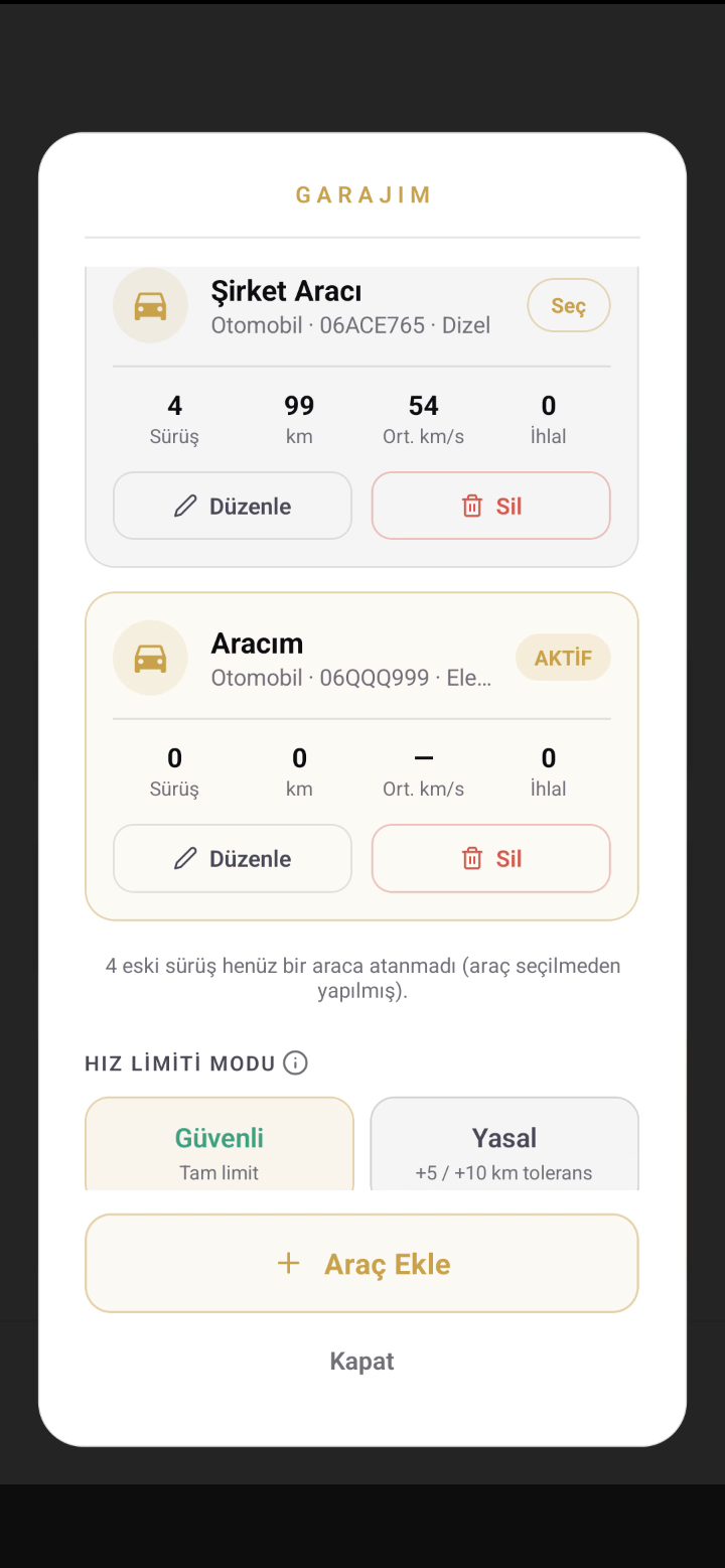 Garajım ekranı — araç tipi ve yakıt bilgileri