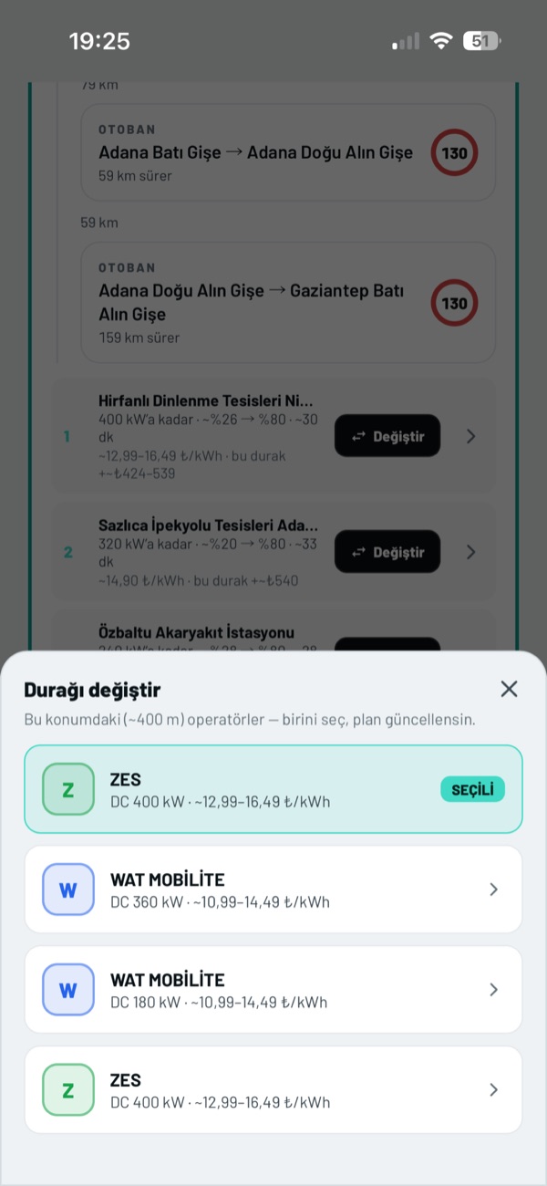 Şarj durağı değiştirme